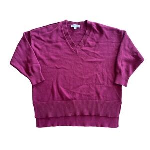Philosophy Woman Burgundy V Neck Sweater 2XL Ribbed Hem 3/4 Sleeve Knit Teacher
